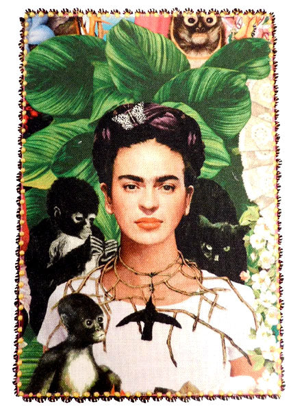 Kist/doos Frida portret met aapjes en kat, fuchsia