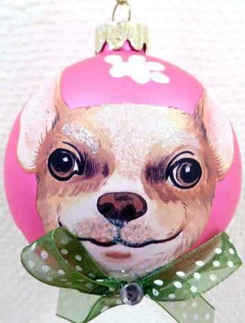 Kerstbal hond Chihuahua, donkerroze