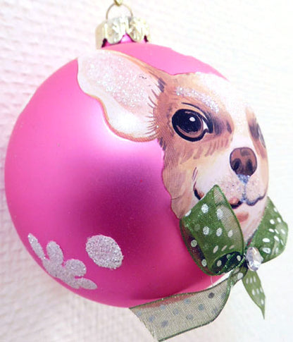 Kerstbal hond Chihuahua, donkerroze